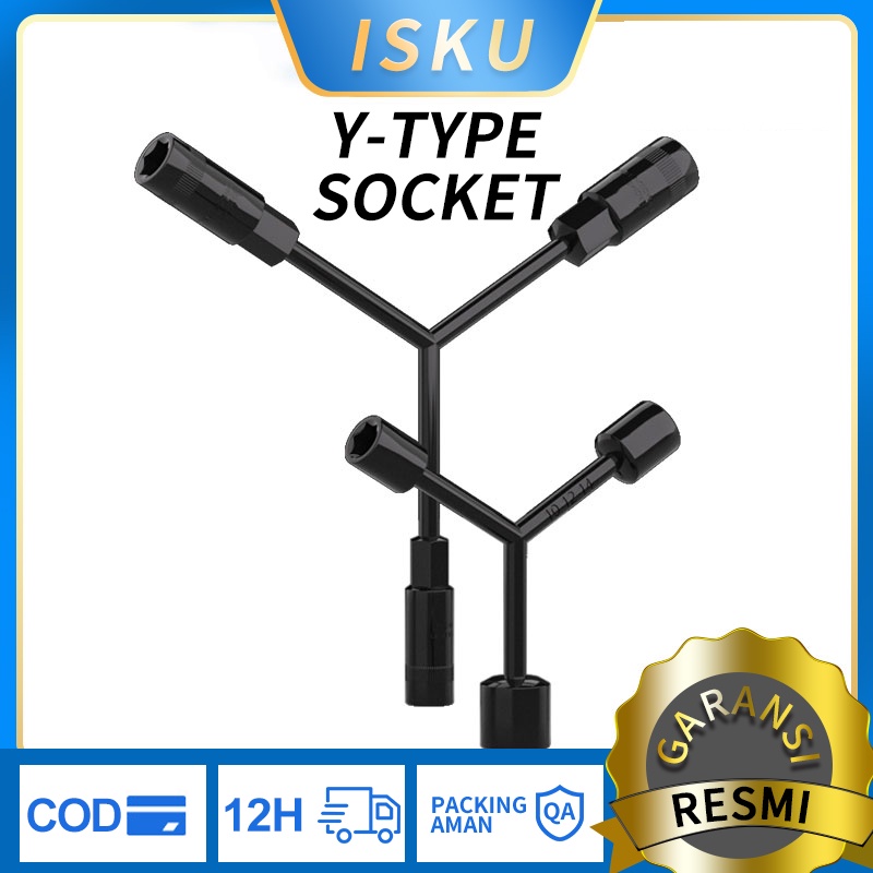 ISKU Kunci Y 8 10 12 Panjang Kunci Sock Y 10 12 14 Socket Wrench Hitam Perak Alat Perkas