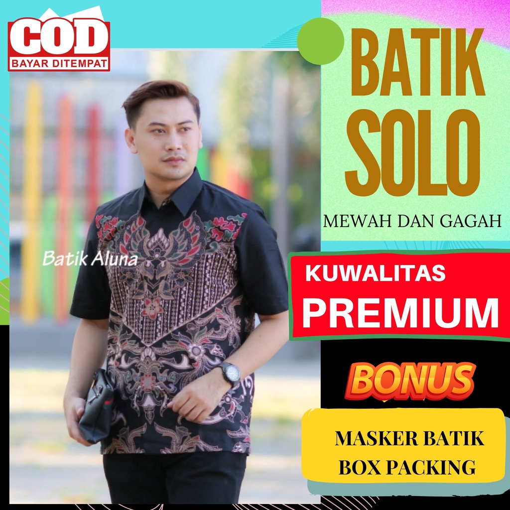 Baju Batik Aluna Pakaian Pria Lengan Pendek Kemeja Katun Premium Furing Reguler Fit Atasan Cowok Mod