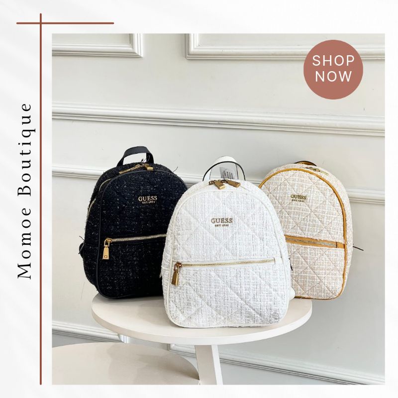 Tas Ransel Wanita Import Guess Tweed Mini Backpack GB750