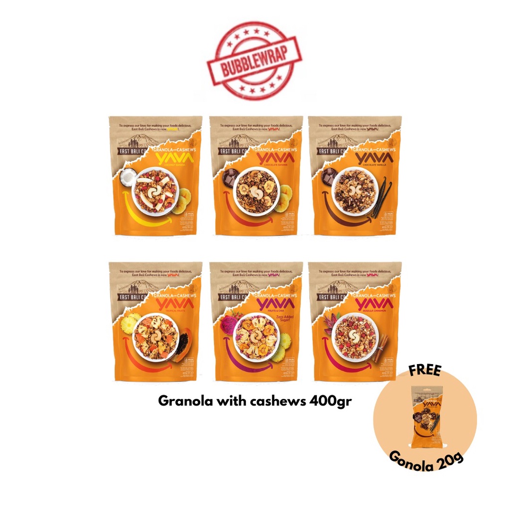 EAST BALI CASHEWS/ YAVA - SEMUA VARIAN / ALL VARIANT GRANOLA WITH CASHEWS (KACANG METE MEDE) - 200GR &amp; 400GR