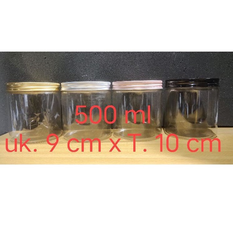 Toples Jar Plastik 500ml Tutup Aluminium/Toples Cylinder 500ml-TEBAL, Toples Tabung 500ml Tutup Alum