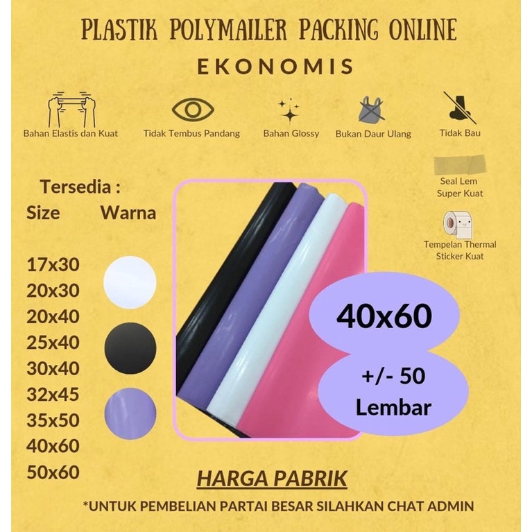 Ekonomis Polymailer 40x60 Polymailer Hitam 40x60 50 lbr Polymailer Putih 40 x 60 Amplop Plastik Pack
