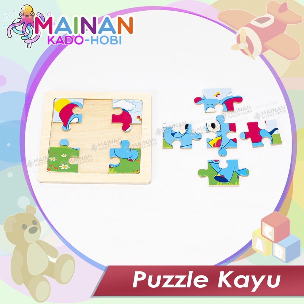 MAINAN EDUKASI ANAK PUZZLE KAYU 3D KARAKTER HEWAN ELEPHANT SMALL SIZE