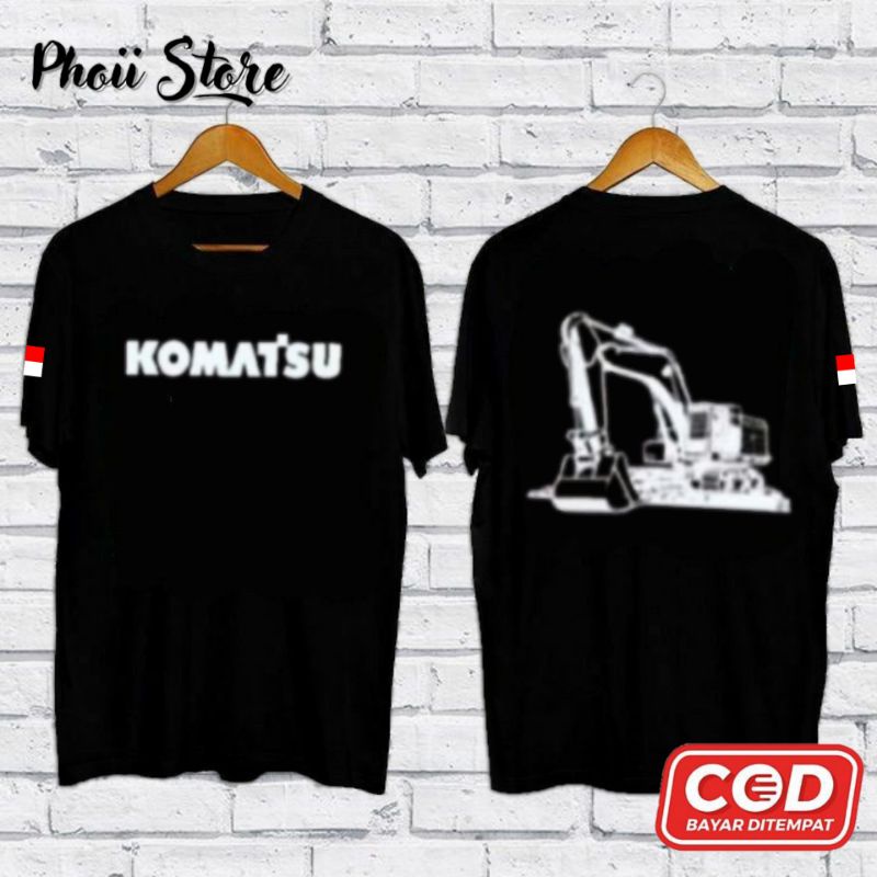 Kaos Baju Pria Lengan Pendek Alat Berat Komatsu Excavator Putih