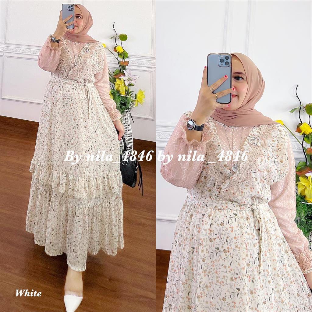 Aura Dress Maxy Mix Brukat Malika || Realpict (COD Bayar Ditempat)