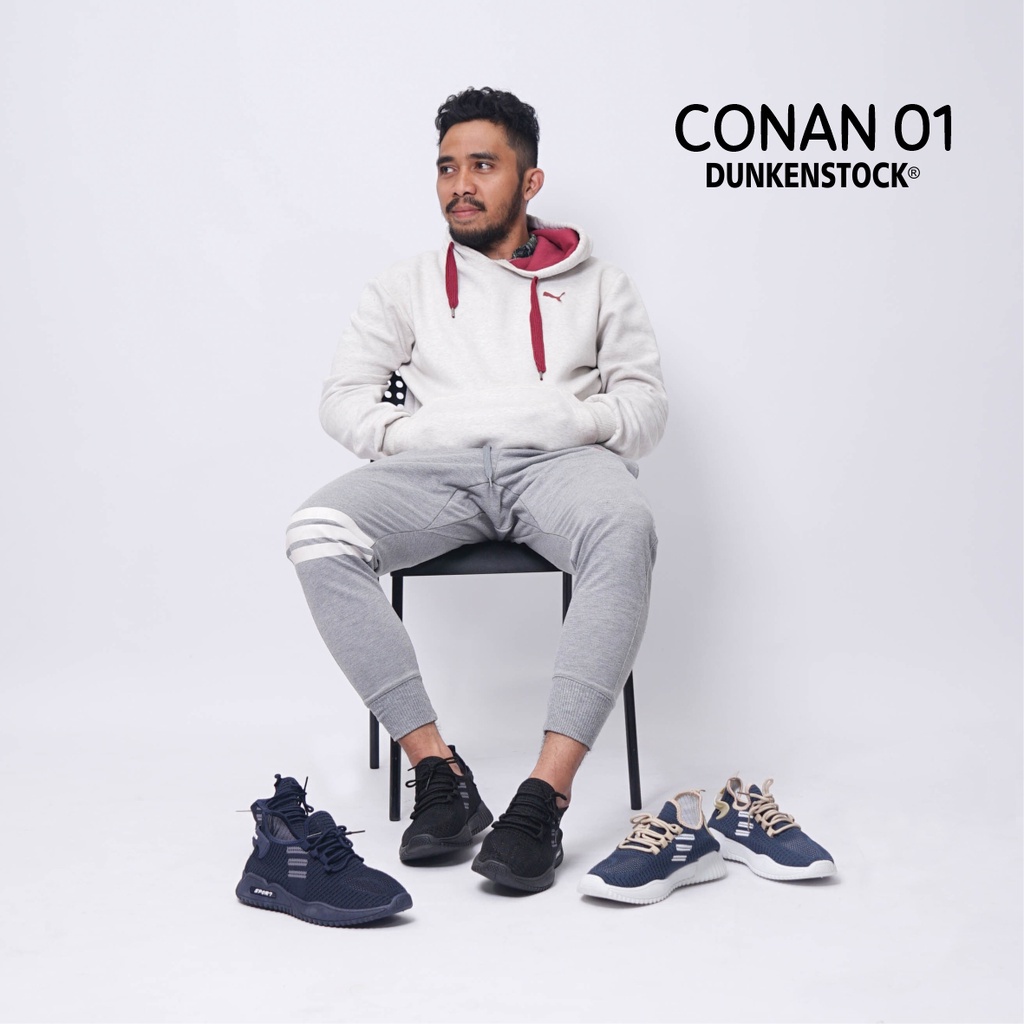 Dunkenstock CONAN 01 Sepatu Sneakers Pria Sepatu Kets Olahraga Sepatu Lari Kanvas Cowok Keren Sol Putih Kekinian