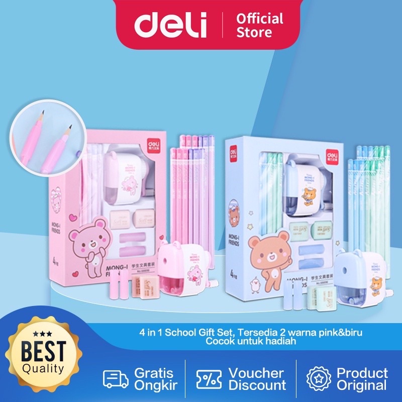 

Deli Stationery set 4 in 1 rautan pensil 12pcs pensil 2 penghapus dan 2 penutup pena 68896