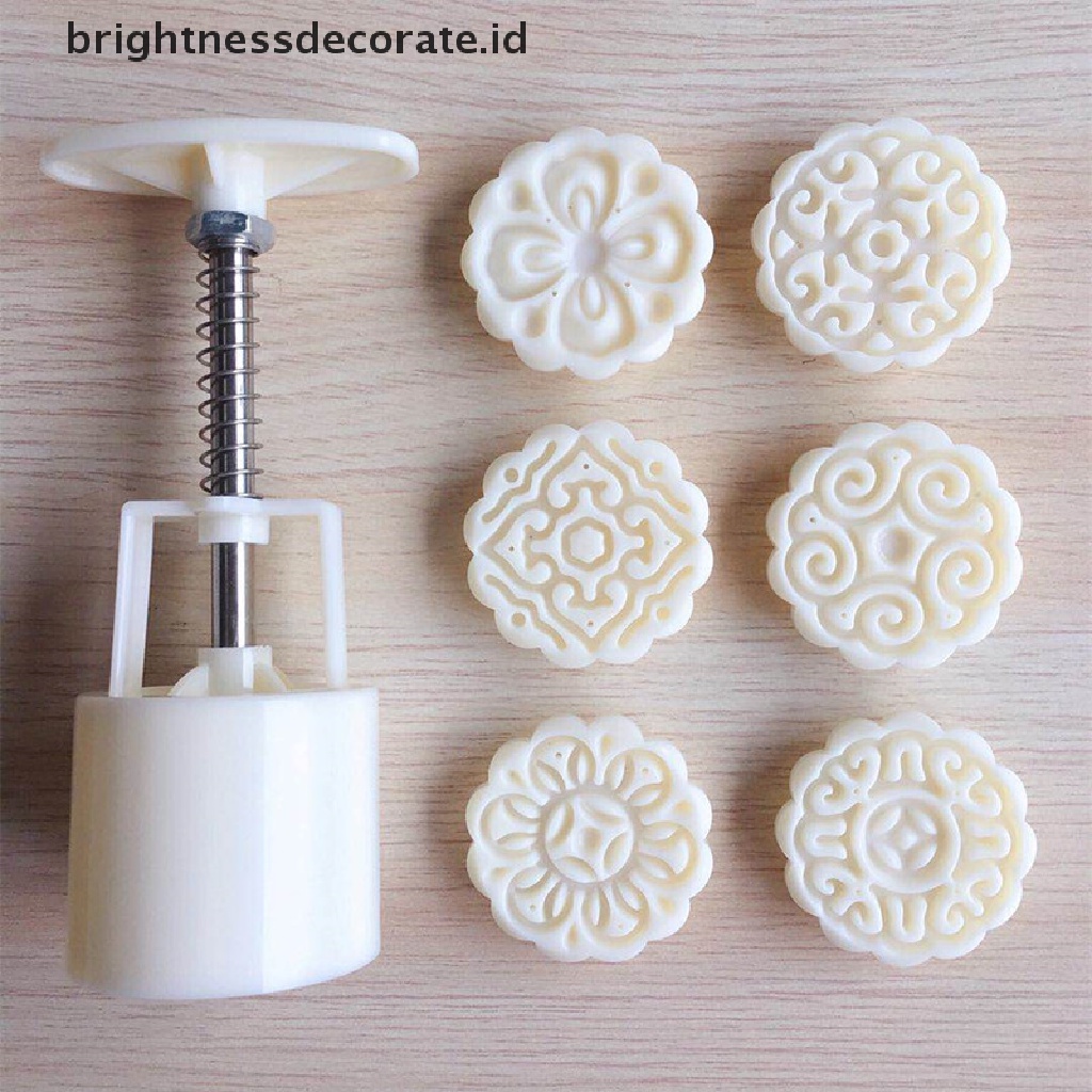 [Birth] 6pcs/set Cetakan Mooncake Bentuk Bunga Cetakan Kue Tekanan Tangan Fondant Bulan [ID]