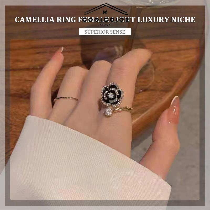 COD❤️Cincin Diamond Korea Mountain Camellia Ring Dapat Dipersiapkan Aksesori  Mewah Wanita Fashion Perhiasan