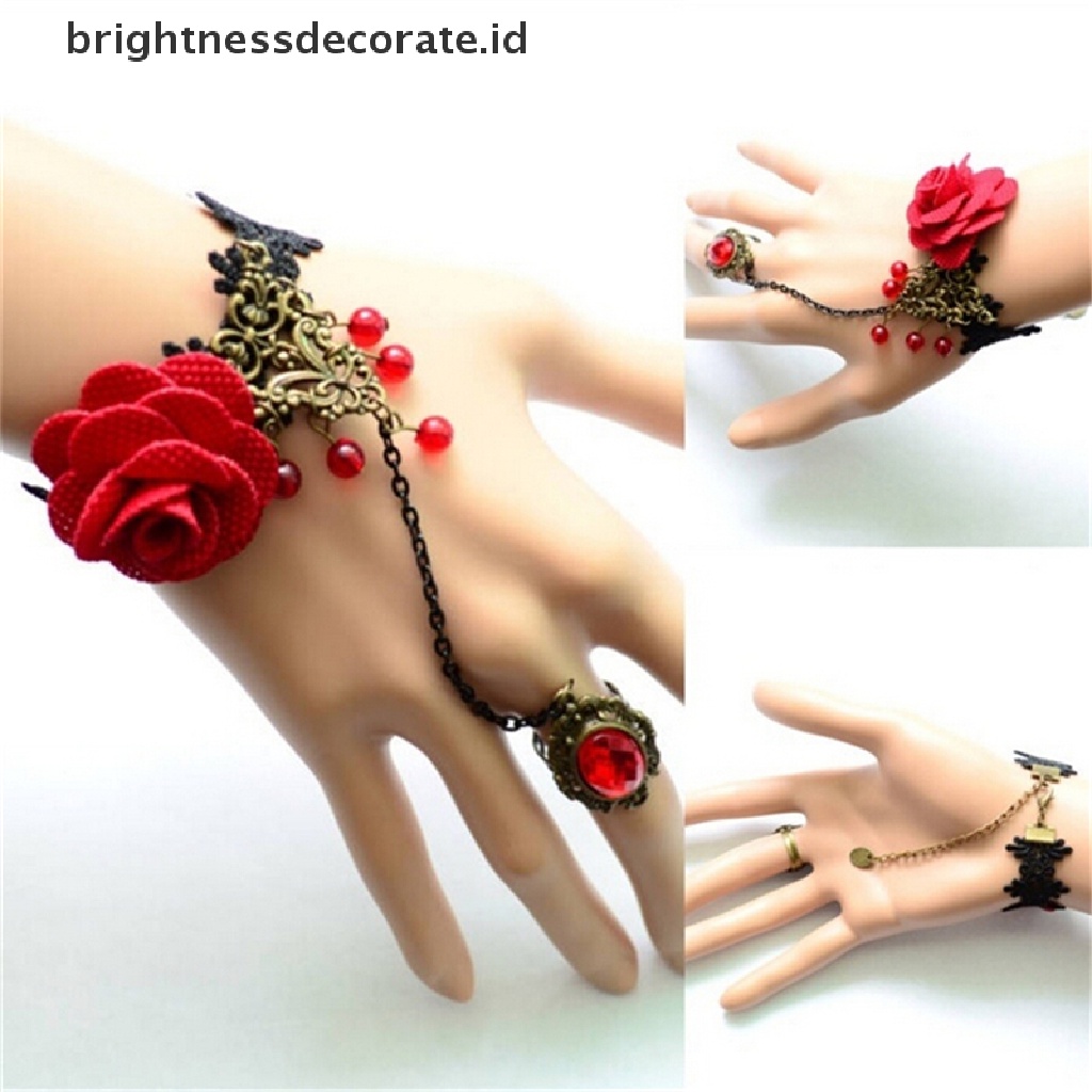 [Birth] Fashion Gothic Lolita Retro Vintage Bunga Vampir Jumbai Mawar Gelang Renda [ID]