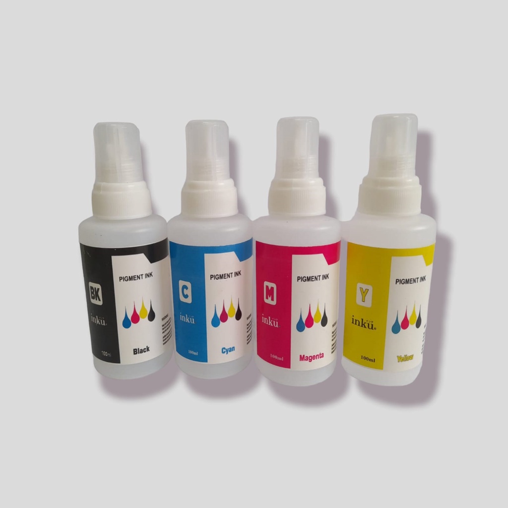 Tinta Pigment INKU For CANON &amp; HP @100ml (Harga 1 Set/4 Botol)