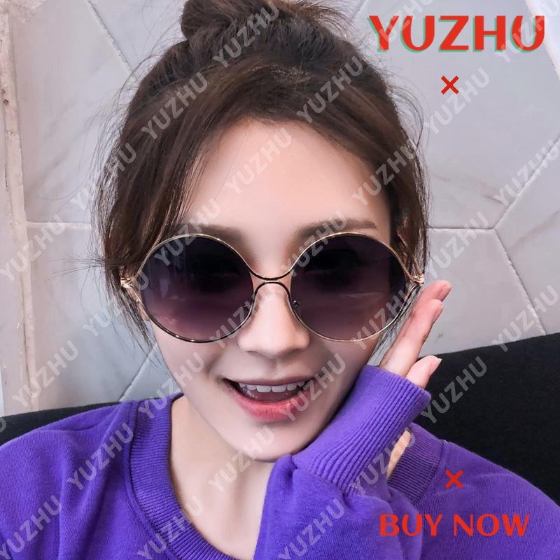 (YUZHU) Western Fashion Oversized Round Frame Sunglasses Desain Mode Baru One Piece Bingkai Logam Kacamata Anti Cahaya Biru