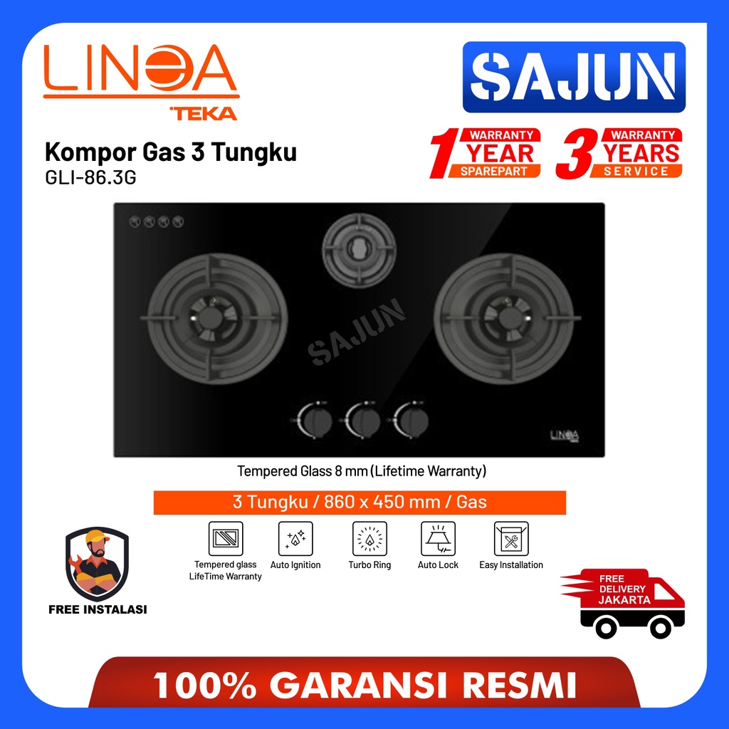 LINEA TEKA Kompor Tanam Gas GLI 86 3G AI AL Kompor Gas 3 Tungku