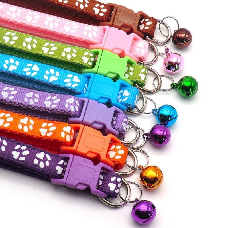 Kalung Kucing Lonceng Hewan Peliharaan Tali Leher Anjing Kecil Lonceng Pet Collar Dog Kitten Adjustable Motif Tapak Kaki Murah