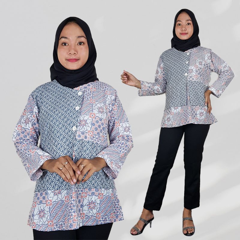 Blus Batik Wanita Motif Kombinasi Lengan Panjang- Naira Batik