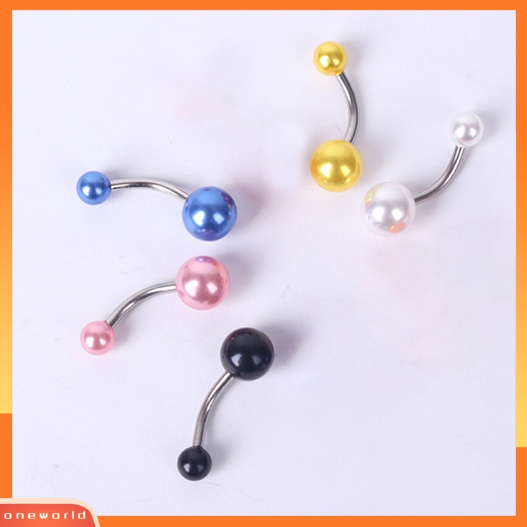 [oneworld] 10pcs/set Fashion Pendek Menawan Akrilik Double Bead Belly Button Ring Pusar Bar Ring