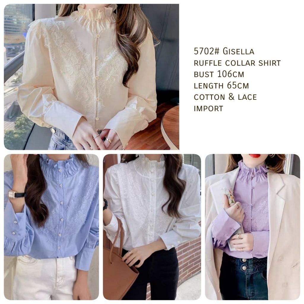 KYOKO.ID 5702# Gisella Ruffle Collar Shirt /ATASAN WANITA/IMPORT/BLOUSE WANITA