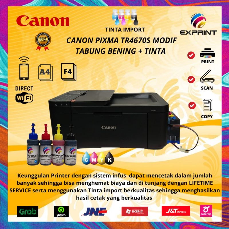 Printer Canon Pixma TR4670s + Infus Tabung Bening (Print Scan Copy Fax Adf Wifi )