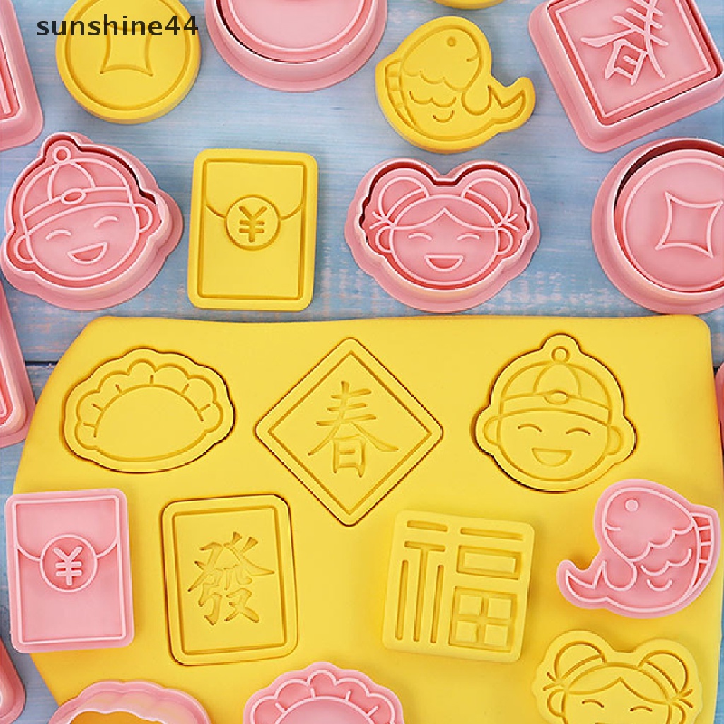 Sunshine8/10pcs 2023tahun Baru Cina Kartun Biskuit Cetakan Cookie Cutter Baking Mold.