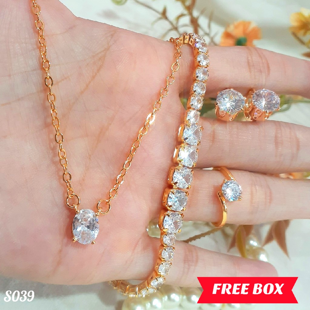 PGX Set Perhiasan Xuping Cincin Gelang Kalung Anting Lapis Emas - S039