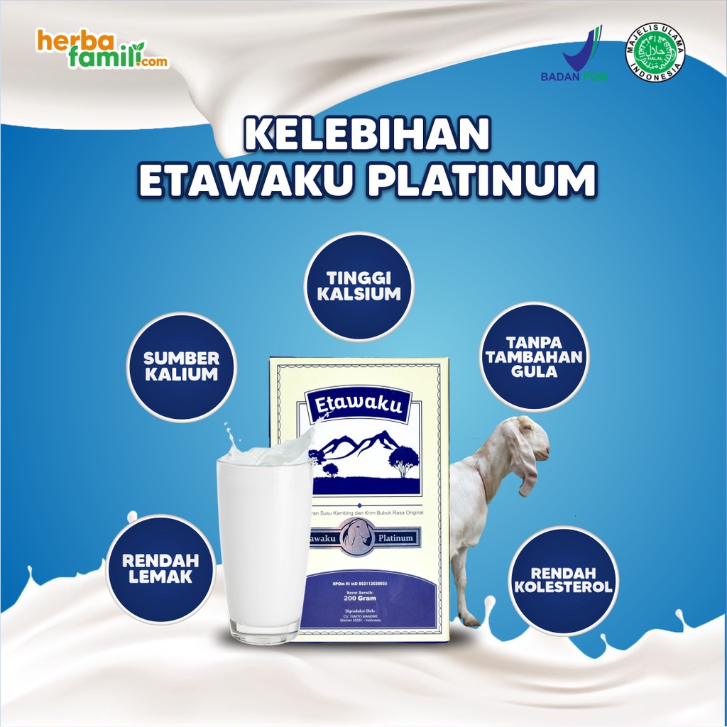 

ETAWAKU PLATINUM - Susu Kambing Etawa Asli Original Provit & Krimer Bubuk Solusi Atasi Masalah Pernapasan / Asma / Kolesterol Tinggi Kalsium Rendah Lemak Rendah Gula Atasi Gangguan Tulang & Sendi Osteoporosis Nafas Lega