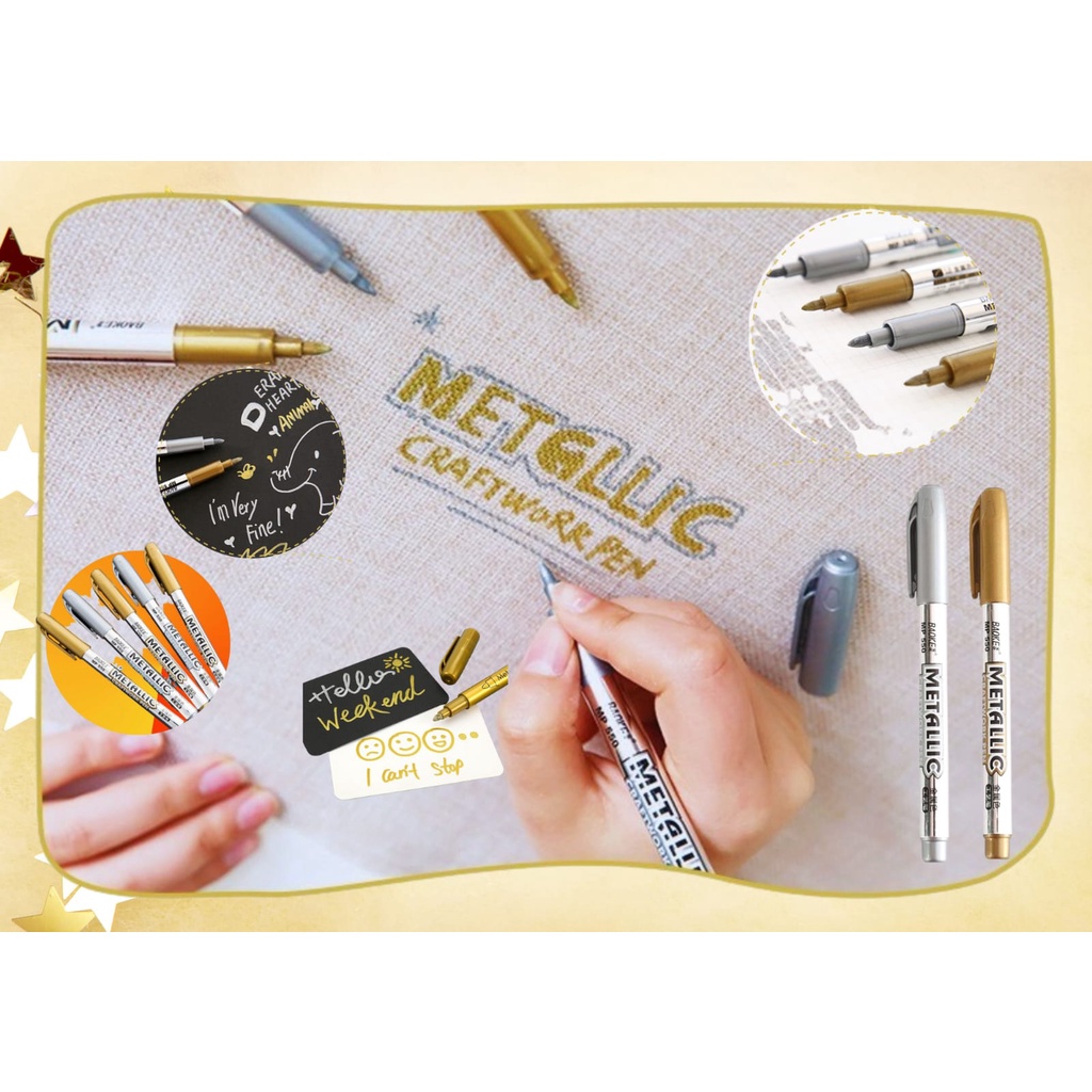 Spidol Metallic Permanen/Spidol Metalik/ Pen Baoke Gold Silver Pen Marker Spidol Metallic Emas Perak Baoke Spidol Ban Motor Mobil Paint Marker Permanent