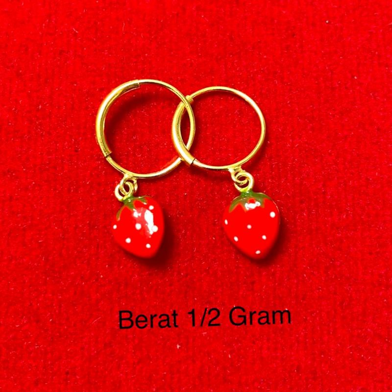 Anting Emas Muda Bulat Strawberry ½ Gram