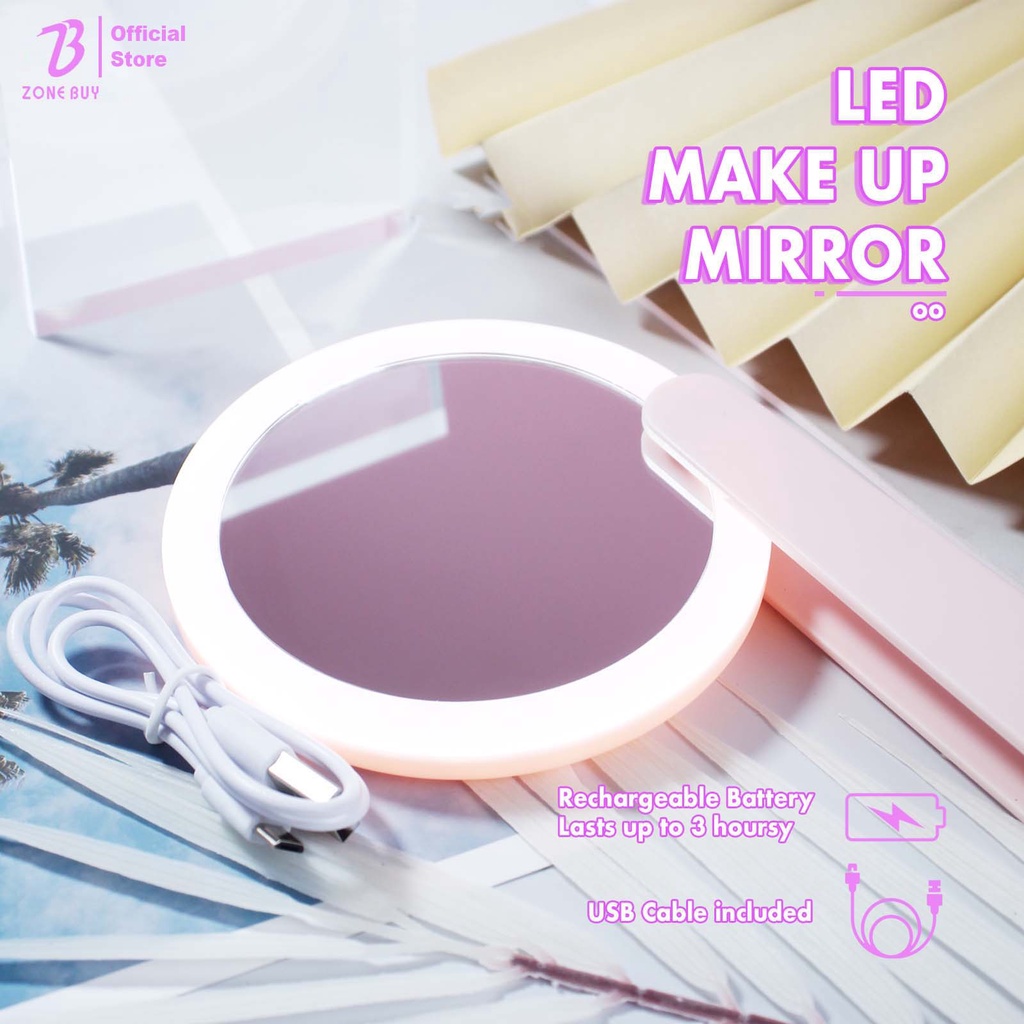 Make Up LED Mirror Standing / Cermin Lipat Portable Import / Kitty Telinga Kucing Bulat Mirror Makeup /lampu led mirror Cermin Make Up Bulat Dengan Lampu LED