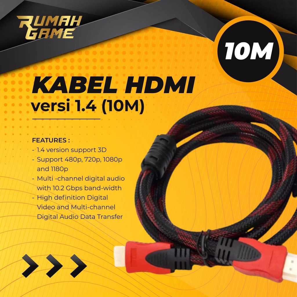 Kabel Hdmi 10M Cable Hdmi To Hdmi 10 Meter Hdmi Male To Hdmi Male Bulat Jaring Versi 1.4