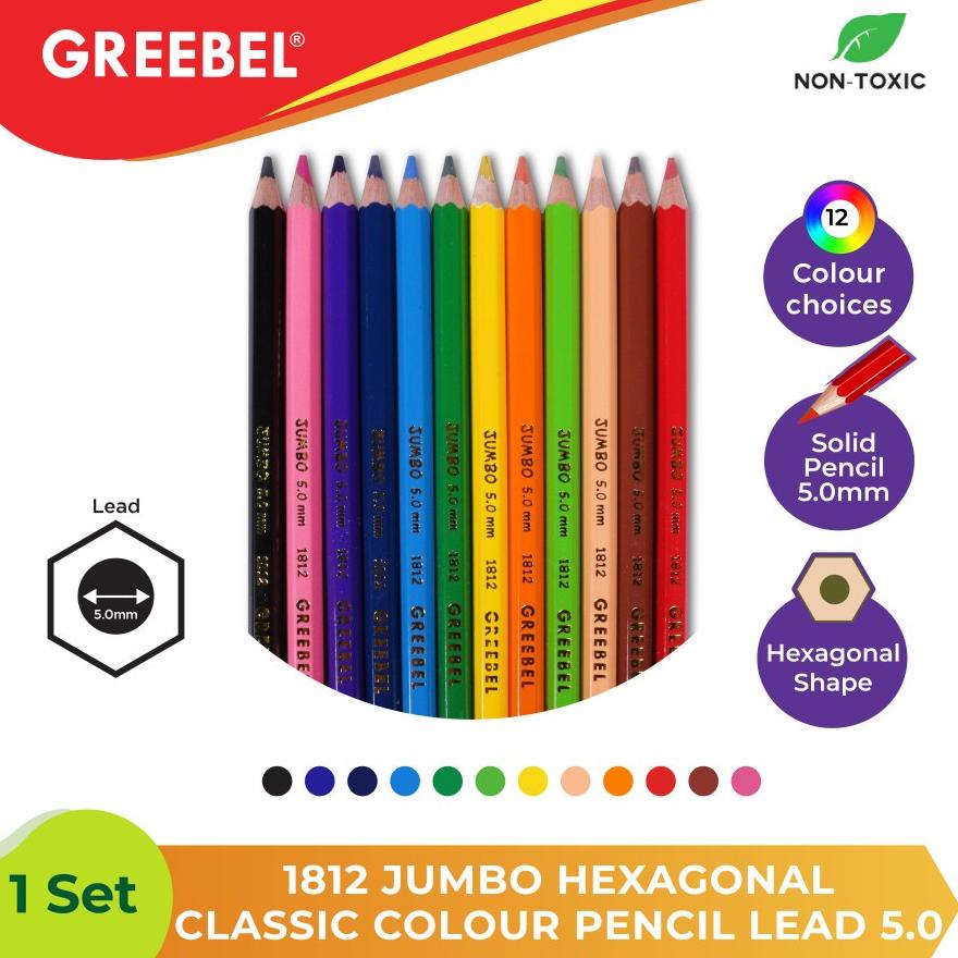 

Terbaru - GREEBEL Pensil Warna anak 1812 JUMBO HEXAGONAL CLASSIC (ISI 12) / Coloring Pencils Cerah tdk Berdebu aman non toxic ..