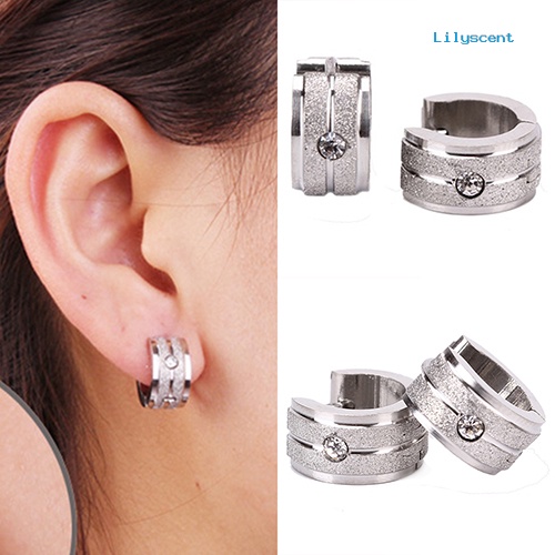 [LS] 1pasang Pria Wanita s Punk Keren Telinga Giwang Berlian Imitasi Baja Titanium Hoop Earrings