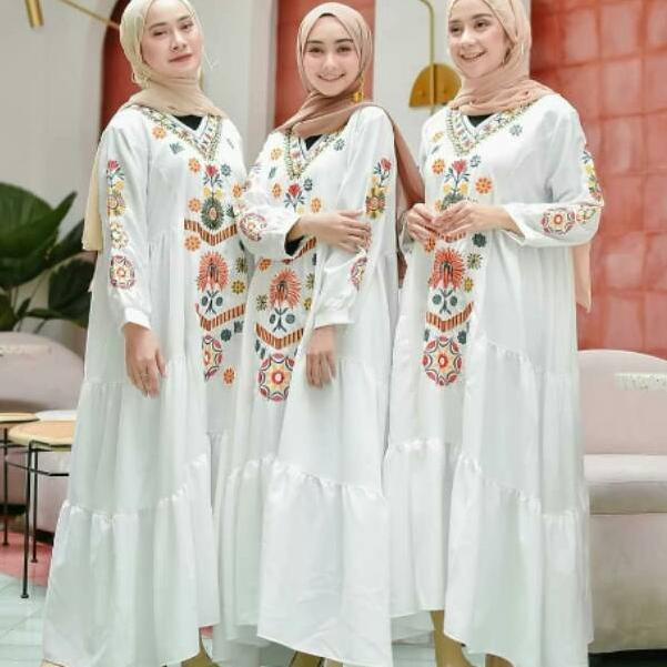 {PJW.13Ja23ᴷ} Ramadhani Dress Gamis Putih Bordir M-XXL Jumbo Bordir Gamis Turki
