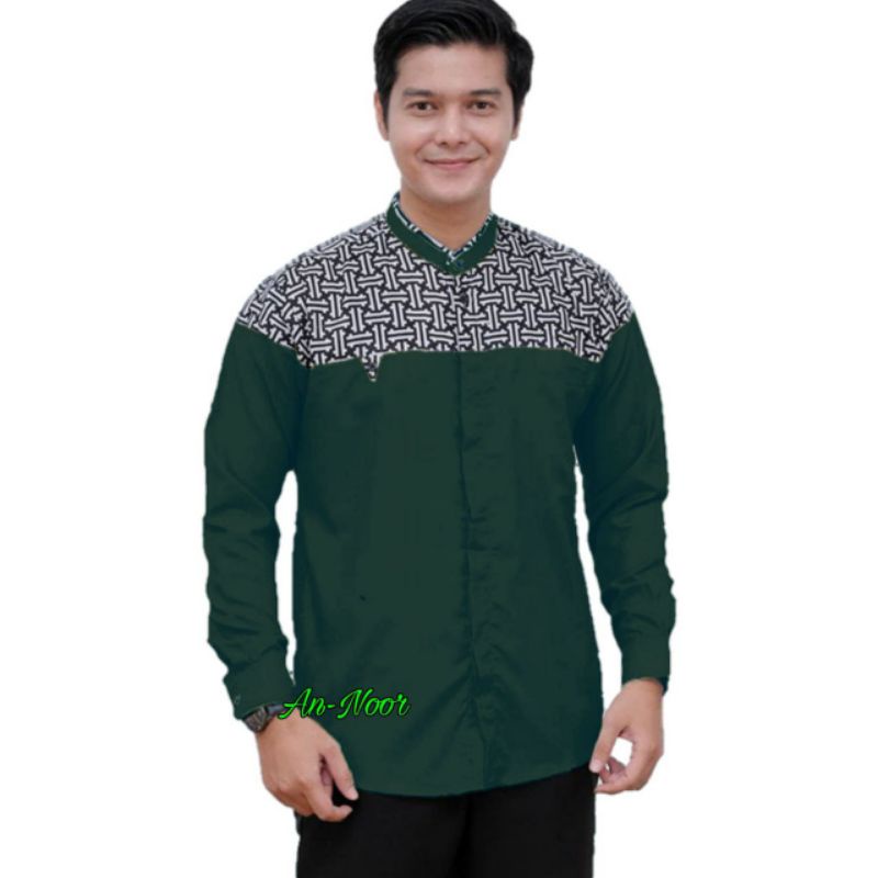 KEMEJA KOKO FALCON AN NOOR MURAH BUSANA MUSLIM PRIA COWOK LAKI LAKI DEWASA POLOS KOMBINASI MOTIF BAT