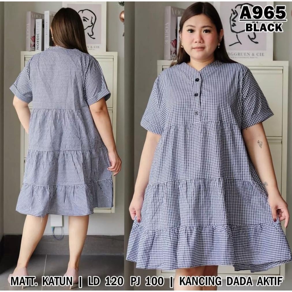 Toply shop  COD + GRATIS ONGKIR  Dres wanita jumbo XXL  XXXL  LD 120 CM PJG 100 CM / Dres jumbo wanita kotak kotak