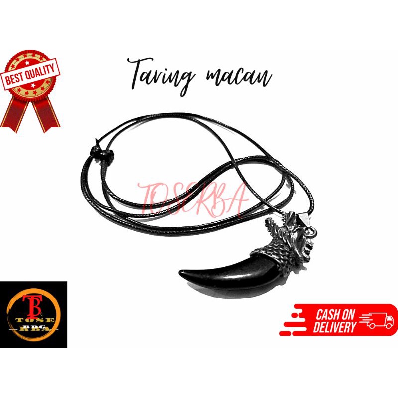 kalung bandul taring macan 3d/ kalung tali hitam/ kalung pria/ bandul karung
