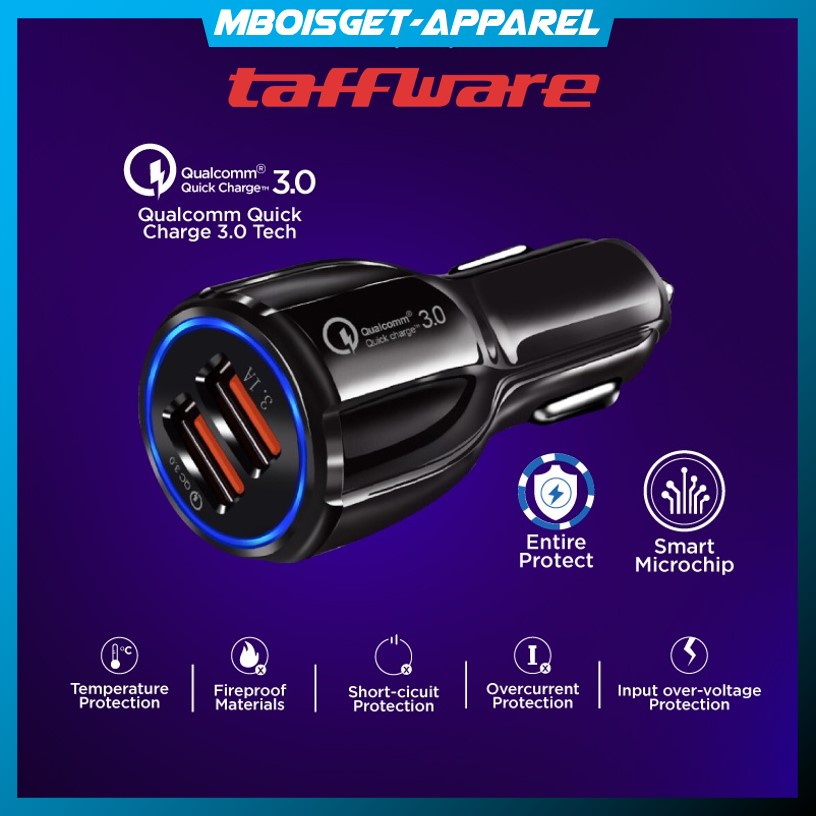 MBOISGET - Taffware Car Charger Dual USB Port 3.1A QUALCOMM 3.0 FAST CHARGING