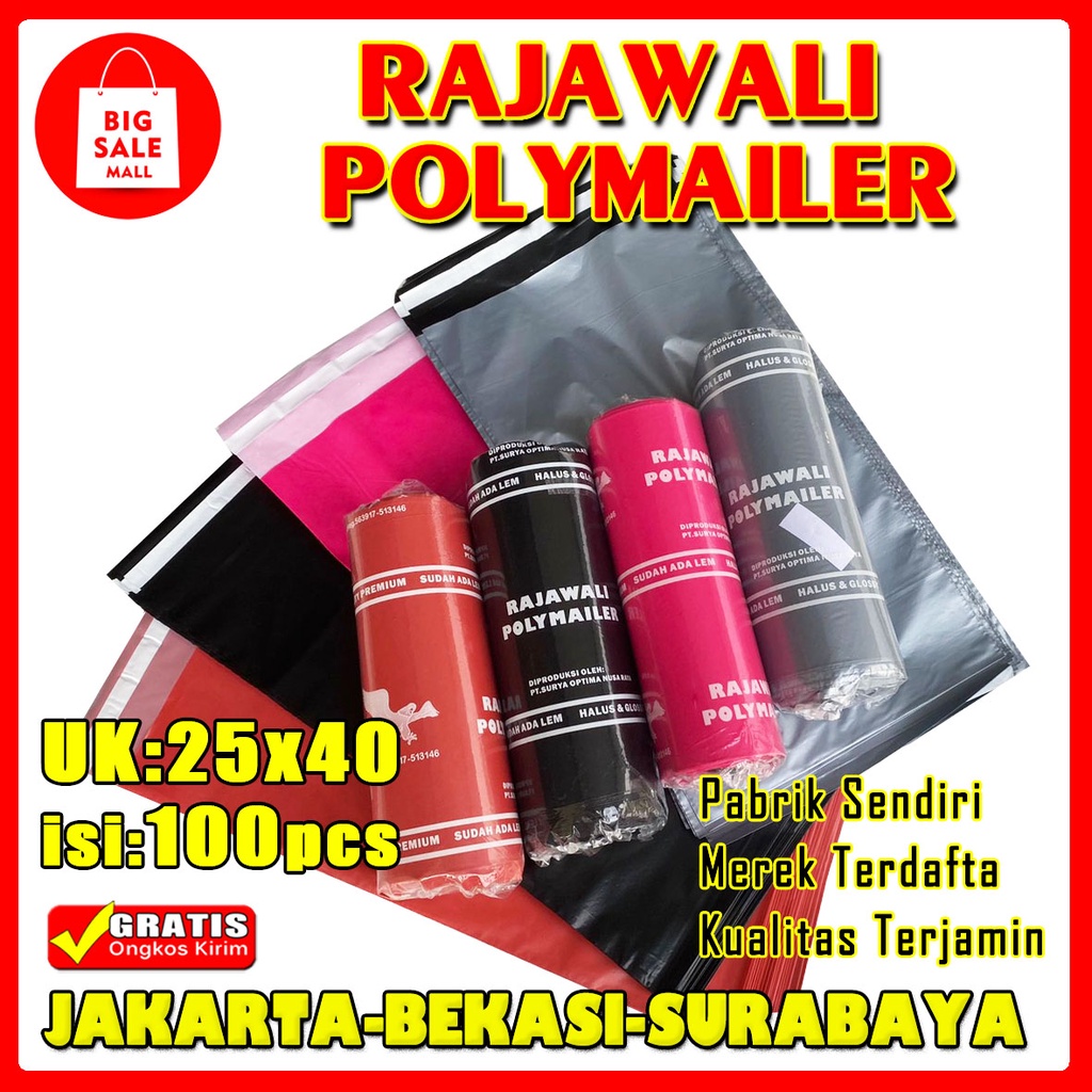 Plastik Polymailer Warna 25x40cm Isi 100pcs Rajawali Permium /Pinus Ekonomi Plastik Packing Online Shop Perekat lem Kuat