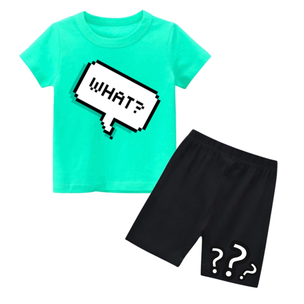 Hzl_outfit Setelan Kaos Baju Anak Anak What?/ Ukuran M.L.XL