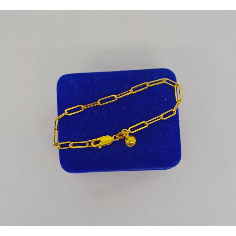 gelang tangan rantai paperclip+1bel/perak asli silver 925 lapis emas/perhiasan fashion wanita terbaru