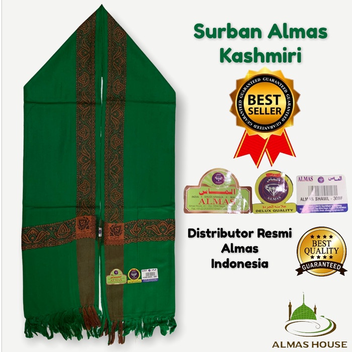 Sorban Deluxe Kashmiri Hijau + Warna | Shawl Almas 308F (E3L2) Bahan Adem Habib Santri Scarf Surban 