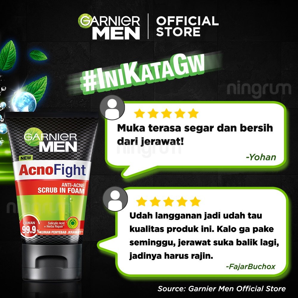 Ningrum - Garnier Men Series 50ml &amp; 100ml - AcnoFight | Turbolight Power White Oil Control Whitening Wasabi Matcha Foam Scrub | Sabun Pembersih Wajah Pria Facial Wash Original BPOM - 8302