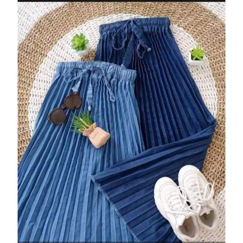 Rok Jeans Panjang Rok Plisket Jeans Dewasa