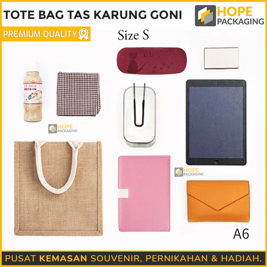 Tas Goni Laminasi S 23x21x15 cm / Tote Bag Tas Karung Goni / handle Cream