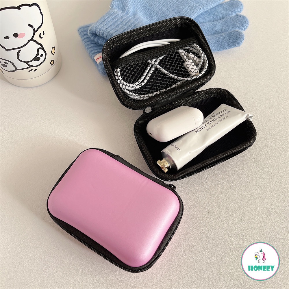 Sederhana Portabel Mini Ritsleting Hard Earbuds Memory Card Headphone Case Earphone Holder Case Tas Penyimpanan Kantong Kotak Kabel USB Organizer Panas