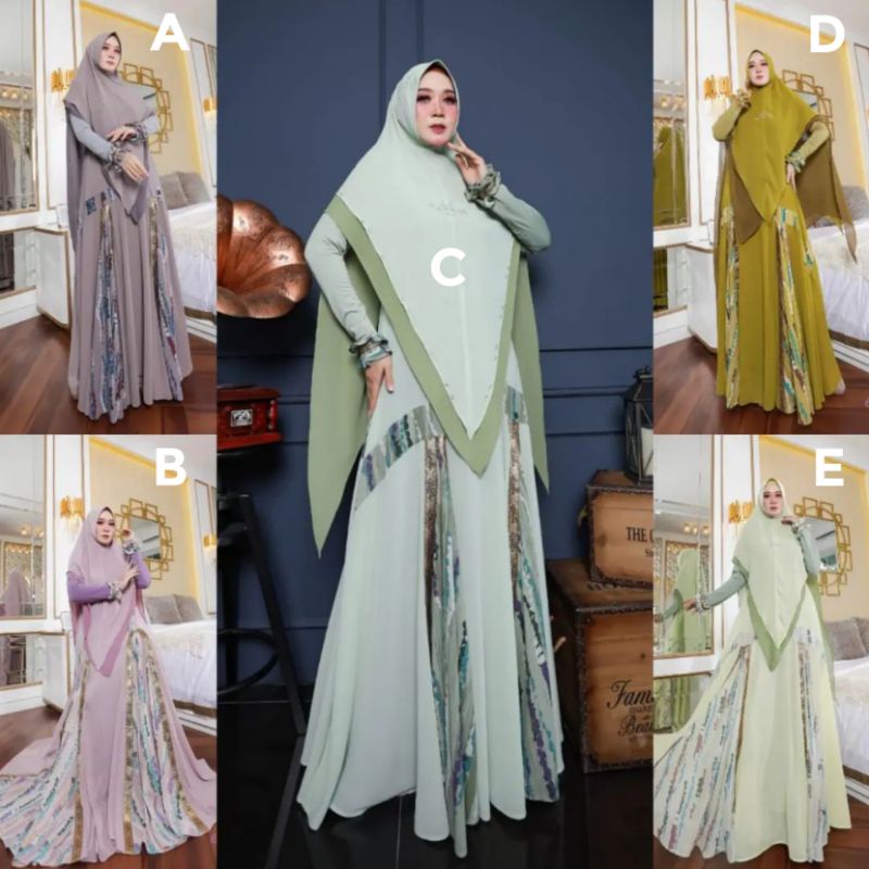Rembulan Series Eldeena Syari By Kanaya Original Terbaru Gamis Syar'i Ceruty Babydoll Ultimate Print