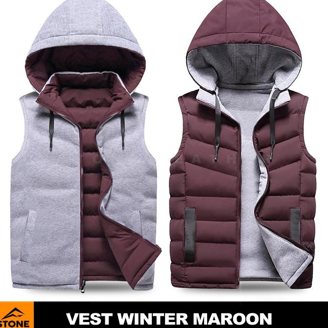 Jaket Rompi Motor Pria Casual Vest Winter Stone Maroon