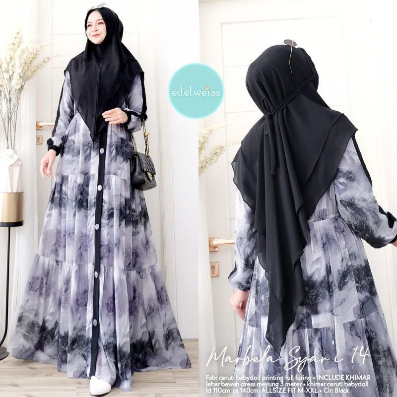 MARBELA SYAR'I 14 | GAMIS HIJAB FULL CERUTY 2 LAYAR