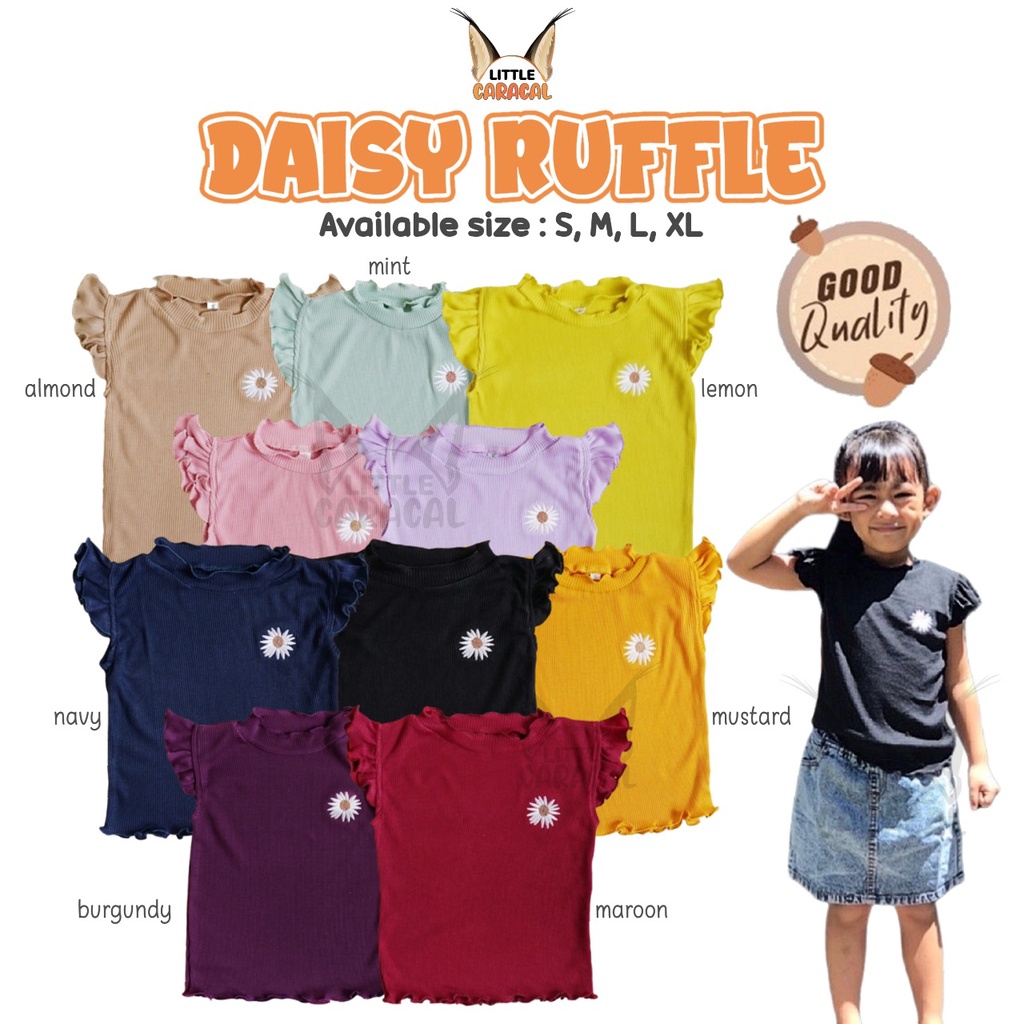 LITTLE CARACAL RUFFLE DAISY TOP ATASAN BAJU ANAK PAKAIAN BAJU ANAK FASHION ANAK PEREMPUAN