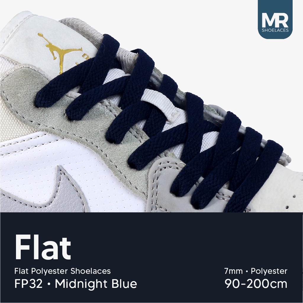 Original MR Shoelaces FP32 Biru Malam Gelap (Midnight Blue) Tali Sepatu Polyester Pipih Flat 7mm 80cm 90cm 100cm 120cm 130cm 150cm 180cm 200cm untuk Sneakers - Premium Shoelace Premium Shoelaces