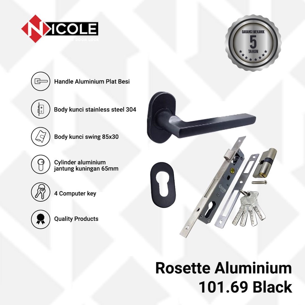 Kunci Pintu Aluminium Set / Rosette / Gagang Pintu Kaca Misah 101.69